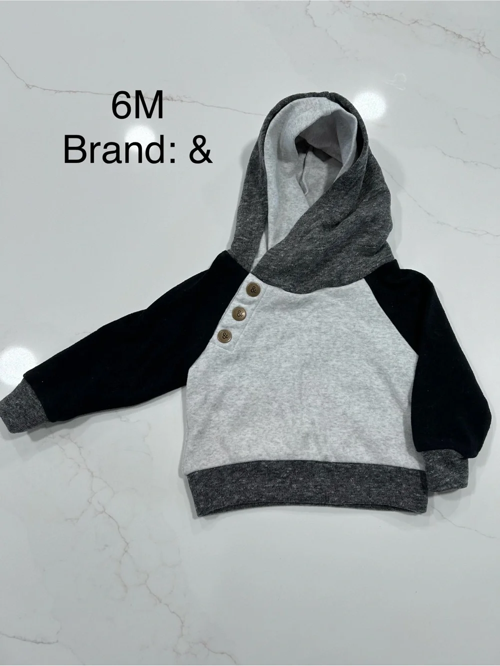 Baby Gray and Black Hooded Pullover - 6M